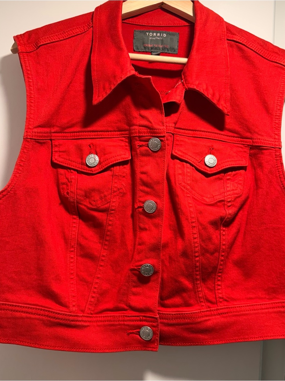 torrid Bright Red Denim Button-Front Vest sz large